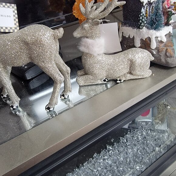 Mackenzie Childs Reindeer Stunning Silver Deer Set of 2  Sold Out NEW NWT - Picture 2 of 6